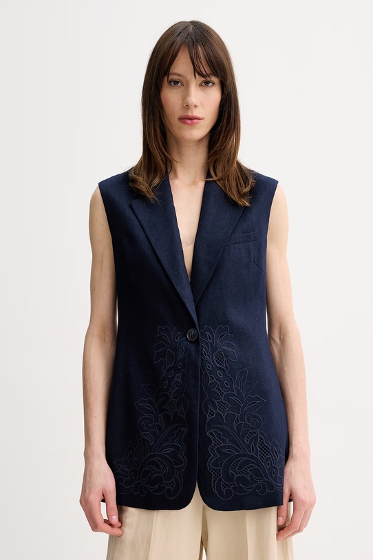 Twinset kamizelka jednorzędowa damska z lnu granatowy 261TP2314