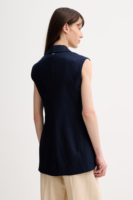 Odzież Twinset kamizelka jednorzędowa damska z lnu 261TP2314 granatowy