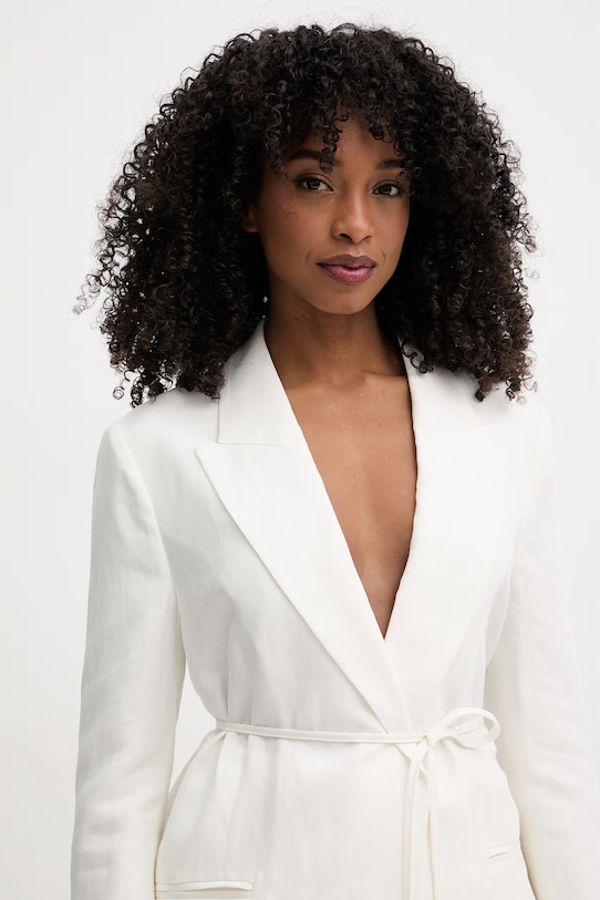 Twinset marynarka damska z lnu beżowy 261TP2453