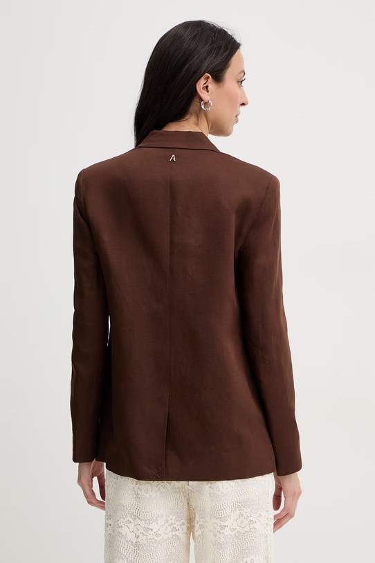 Odzież Twinset marynarka jednorzędowa damska lniana 261AP2323 brązowy