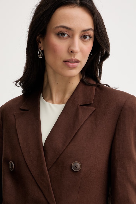 Twinset marynarka jednorzędowa damska lniana brązowy 261AP2323