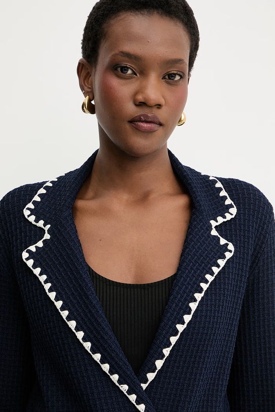 Luisa Spagnoli marynarka dwurzędowa damska z wiskozą Cosmica granatowy 100347