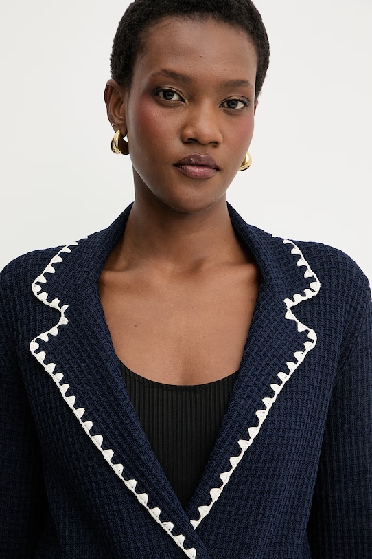 Luisa Spagnoli marynarka dwurzędowa damska z wiskozą Cosmica granatowy 100347