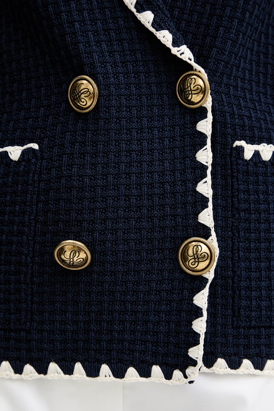 Luisa Spagnoli marynarka dwurzędowa damska z wiskozą Cosmica 100347 granatowy