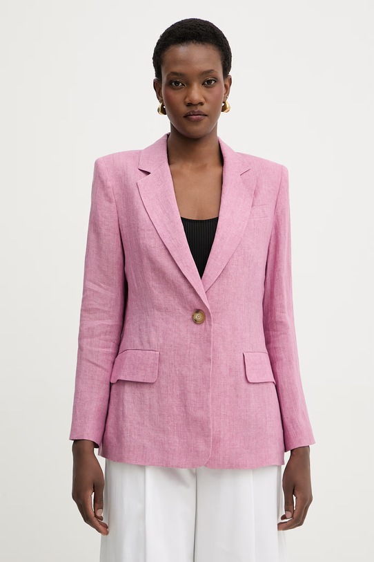 Luisa Spagnoli marynarka jednorzędowa damska lniana Vetrate różowy 542801