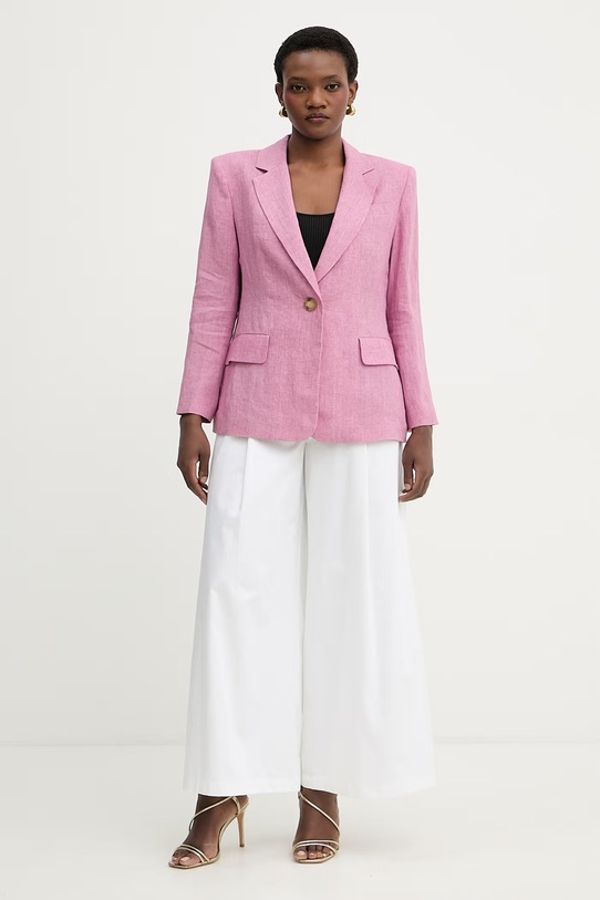 Luisa Spagnoli marynarka jednorzędowa damska lniana Vetrate 542801 różowy SS26