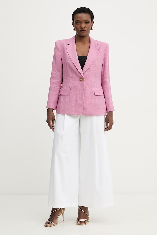 Luisa Spagnoli marynarka jednorzędowa damska lniana Vetrate 542801 różowy SS26