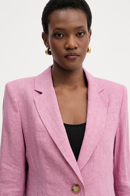 Luisa Spagnoli marynarka jednorzędowa damska lniana Vetrate różowy 542801