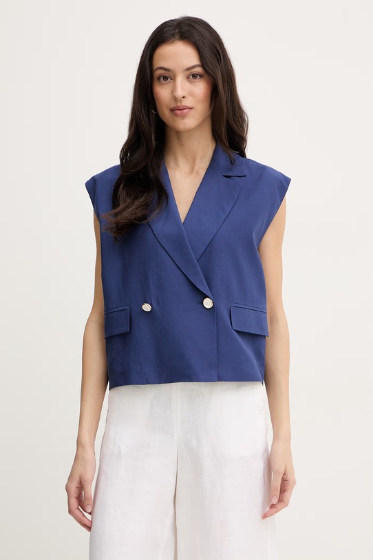 Fracomina kamizelka z dodatkiem lnu tkanina granatowy FS26SJ1001W62201