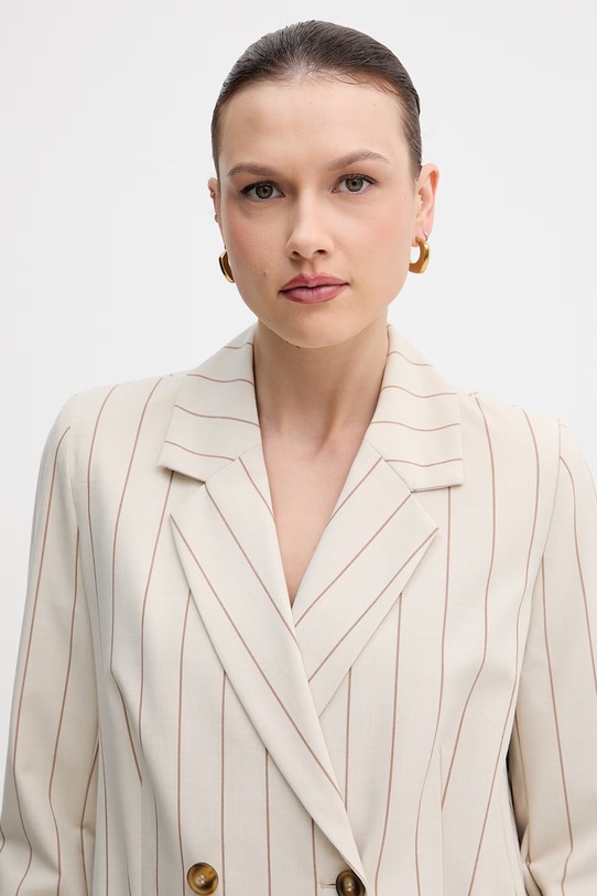 Odzież United Colors of Benetton marynarka dwurzędowa damska z wiskozy 26Q2DW03L beżowy