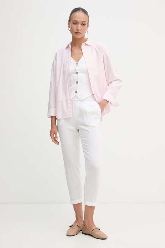 United Colors of Benetton jednoredni prsluk ženski laneni 2AGHDJ014 bijela SS26