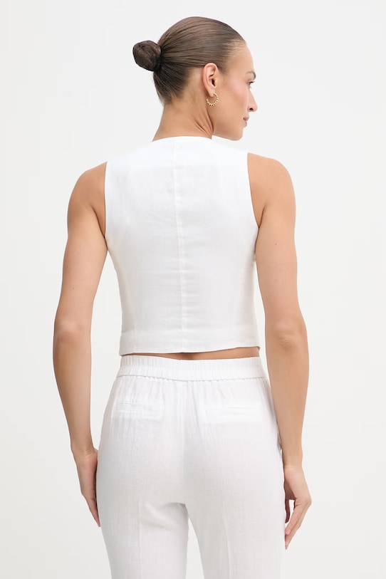 Odjeća United Colors of Benetton jednoredni prsluk ženski laneni 2AGHDJ014 bijela