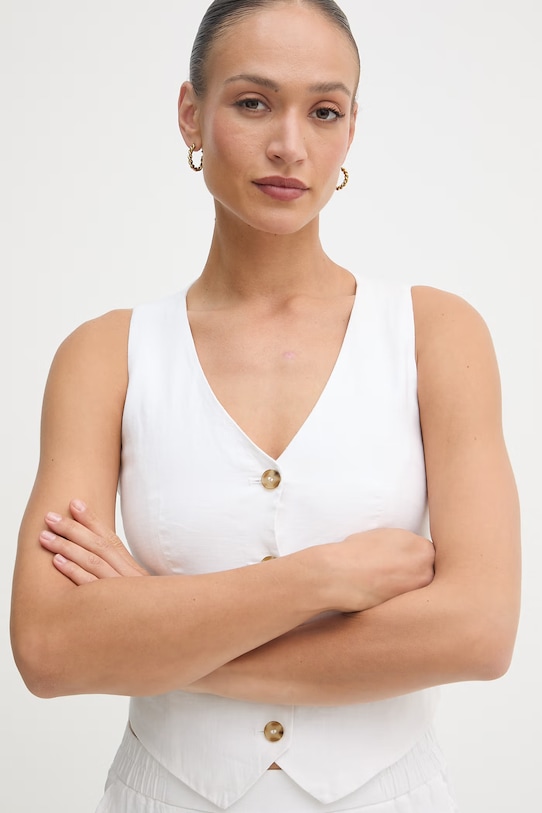 United Colors of Benetton jednoredni prsluk ženski laneni bijela 2AGHDJ014