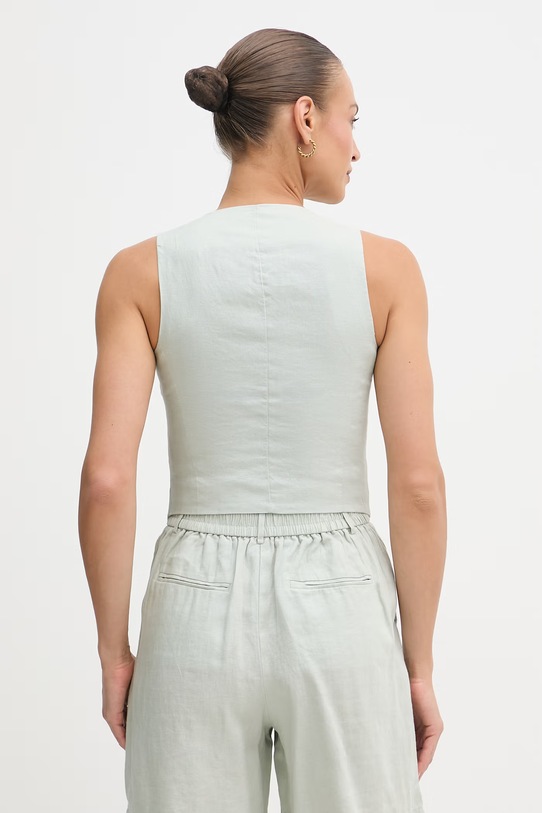 Odjeća United Colors of Benetton jednoredni prsluk za žene od lana 2AGHDJ014 zelena