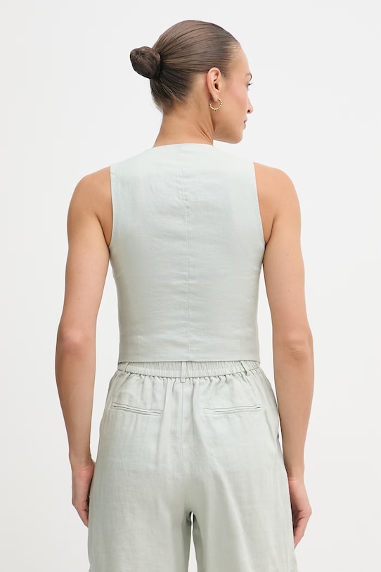 Odjeća United Colors of Benetton jednoredni prsluk za žene od lana 2AGHDJ014 zelena