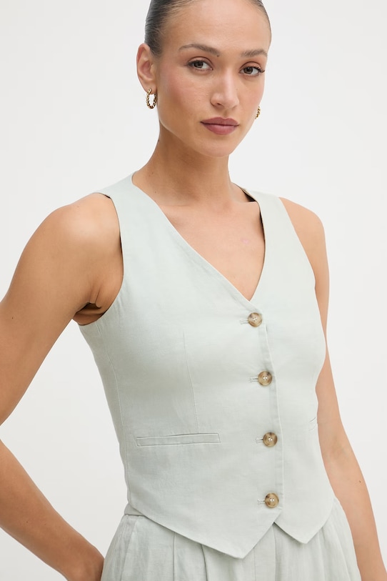 United Colors of Benetton jednoredni prsluk za žene od lana zelena 2AGHDJ014