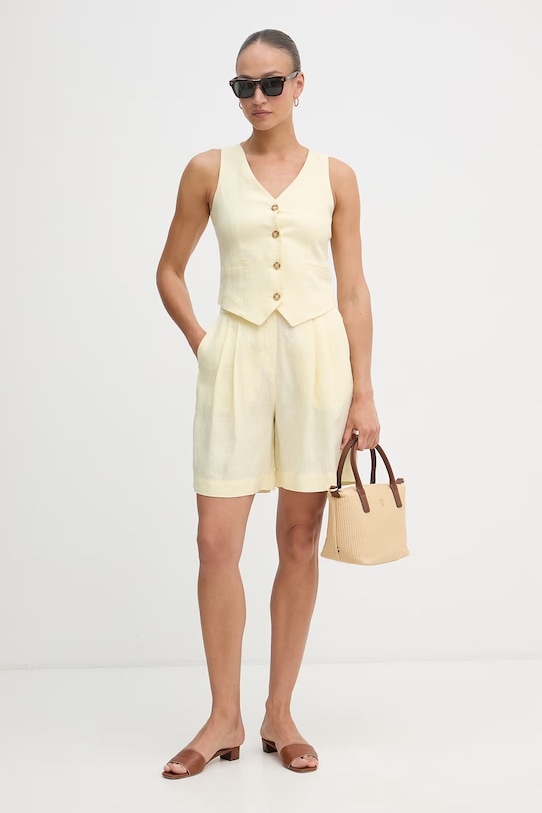 United Colors of Benetton jednoredni prsluk za žene od lana 2AGHDJ014 zlatna SS26