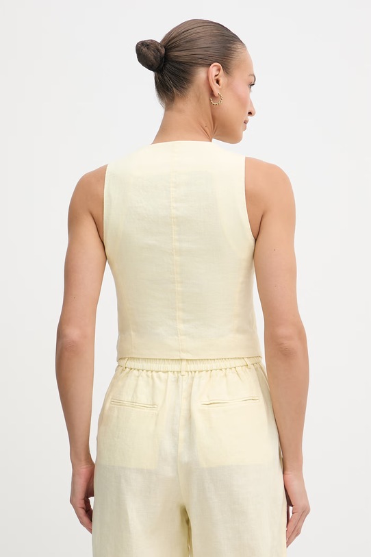 Odjeća United Colors of Benetton jednoredni prsluk za žene od lana 2AGHDJ014 zlatna