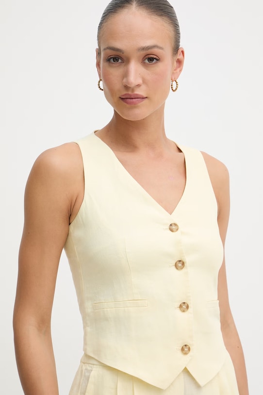 United Colors of Benetton jednoredni prsluk za žene od lana zlatna 2AGHDJ014