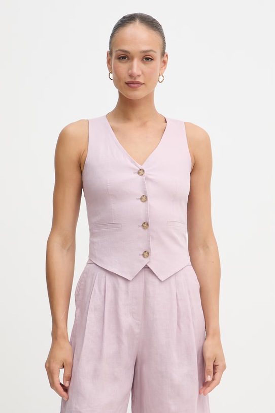 United Colors of Benetton gilet monopetto da donna in lino rosa 2AGHDJ014
