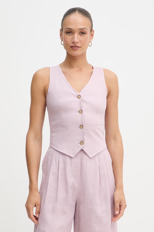 United Colors of Benetton gilet monopetto da donna in lino rosa 2AGHDJ014