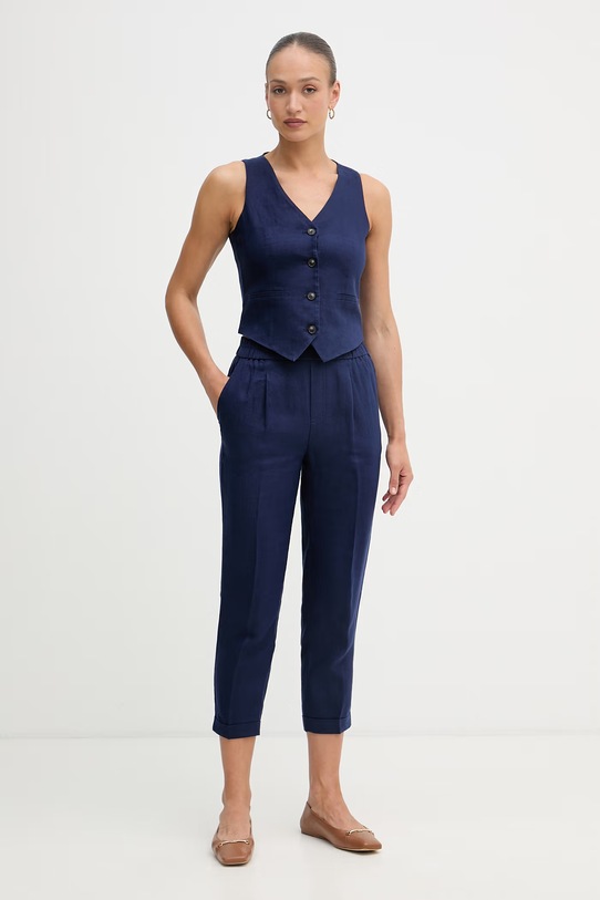 United Colors of Benetton jednoredni prsluk za žene od lana 2AGHDJ014 mornarsko plava SS26