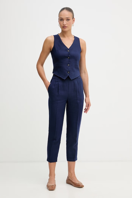 United Colors of Benetton jednoredni prsluk za žene od lana 2AGHDJ014 mornarsko plava SS26