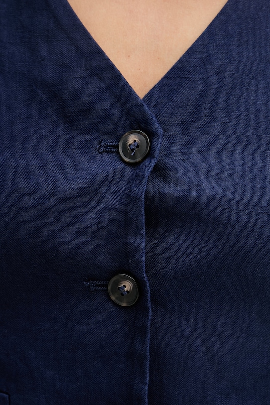 United Colors of Benetton jednoredni prsluk za žene od lana 2AGHDJ014 mornarsko plava