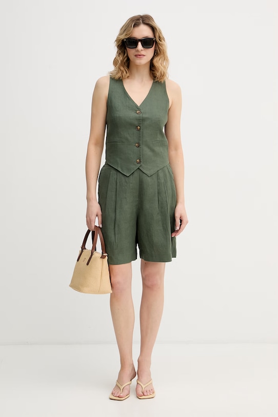 United Colors of Benetton gilet monopetto da donna in lino 2AGHDJ014 verde SS26