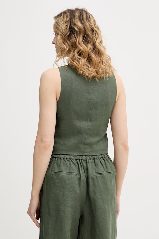 Abbigliamento United Colors of Benetton gilet monopetto da donna in lino 2AGHDJ014 verde