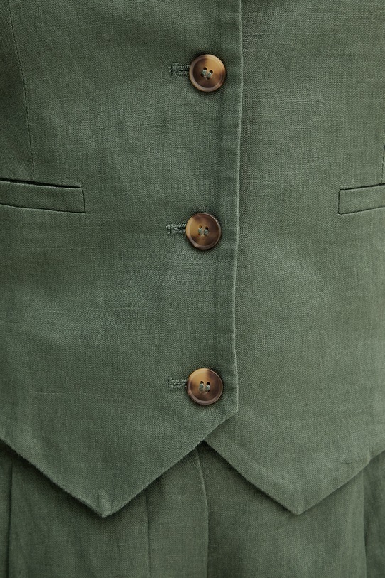 United Colors of Benetton μονόπετο γιλέκο γυναικείο λινό 2AGHDJ014 πράσινο