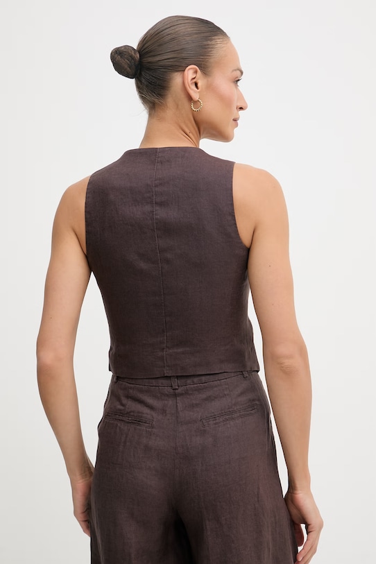 Odjeća United Colors of Benetton jednoredni prsluk za žene od lana 2AGHDJ014 smeđa