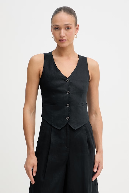 United Colors of Benetton jednoredni prsluk za žene od lana crna 2AGHDJ014