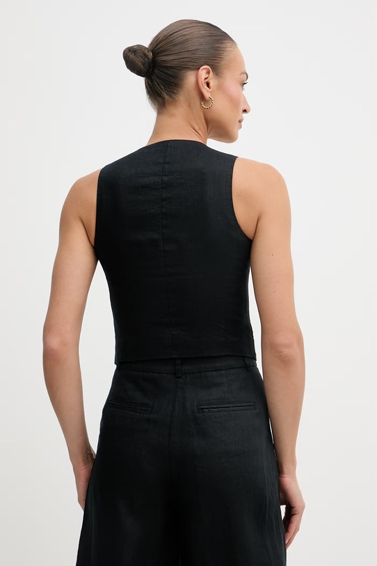 Odjeća United Colors of Benetton jednoredni prsluk za žene od lana 2AGHDJ014 crna