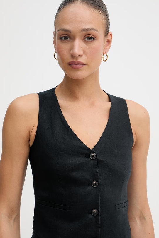 United Colors of Benetton jednoredni prsluk za žene od lana crna 2AGHDJ014