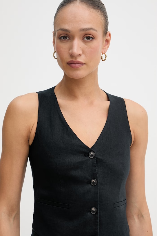 United Colors of Benetton jednoredni prsluk za žene od lana crna 2AGHDJ014