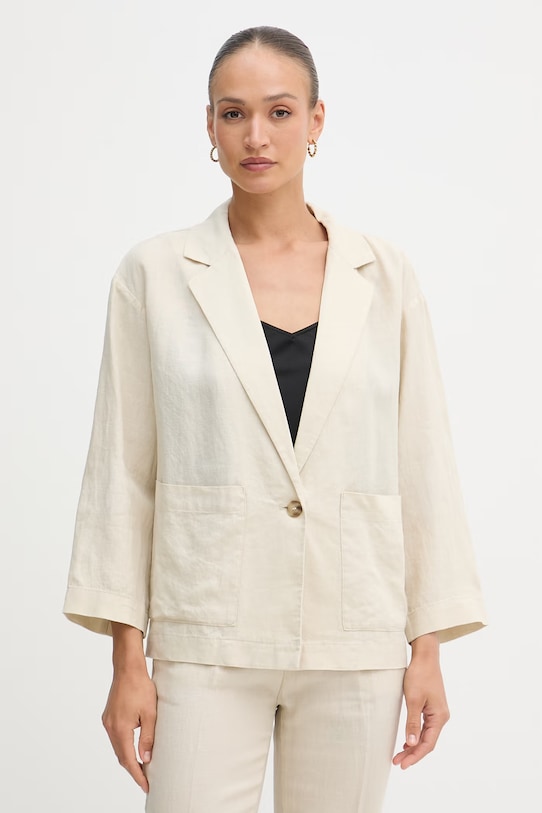 United Colors of Benetton ženski jednoredni sako laneni bež 2AGHDW03J