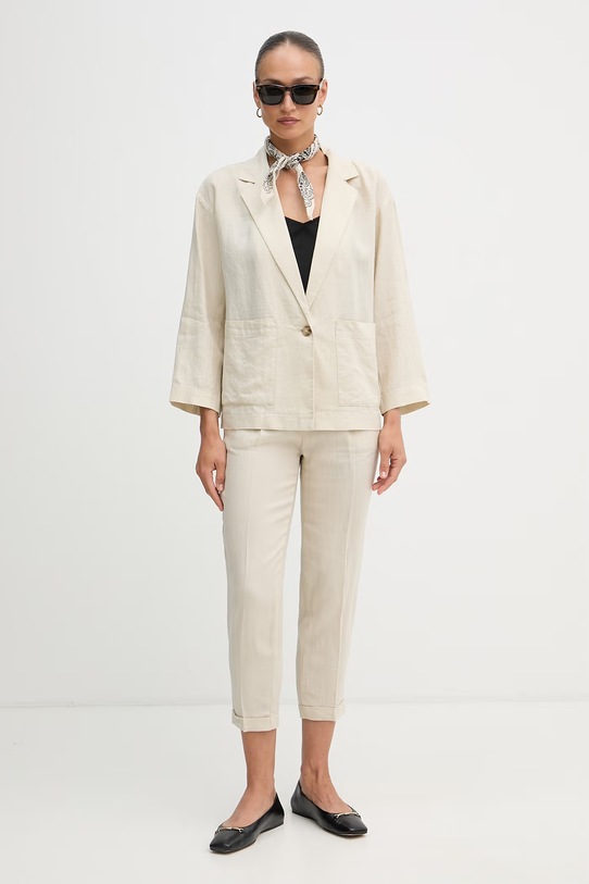 United Colors of Benetton ženski jednoredni sako laneni 2AGHDW03J bež SS26