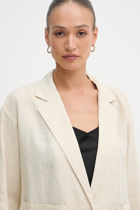 United Colors of Benetton ženski jednoredni sako laneni bež 2AGHDW03J