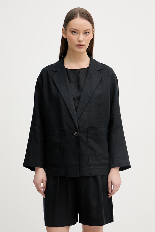 United Colors of Benetton jednoredni sako za žene od lana crna 2AGHDW03J