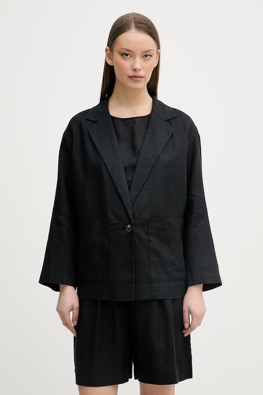 United Colors of Benetton jednoredni sako za žene od lana crna 2AGHDW03J