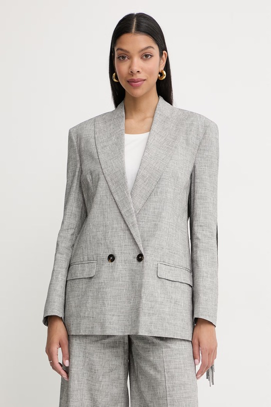 Ρούχα Pinko σταυρωτό σακάκι γυναικείο με λινό 106925.A3AS γκρί