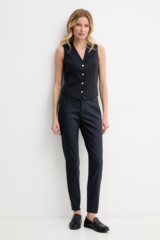 Tommy Hilfiger jednoradová vesta dámska s prímesou vlny WW0WW48882 tmavomodrá SS26