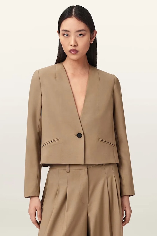 AllSaints marynarka jednorzędowa damska z wełną POPPY brązowy W016QE