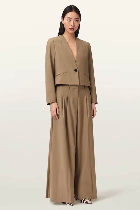 Odzież AllSaints spodnie wide leg damskie z wełną POPPY W017QE brązowy