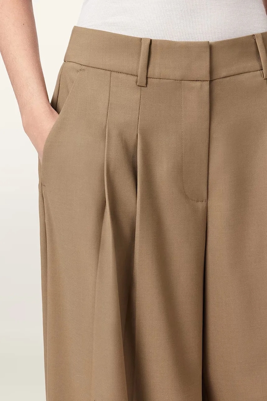 AllSaints spodnie wide leg damskie z wełną POPPY brązowy W017QE