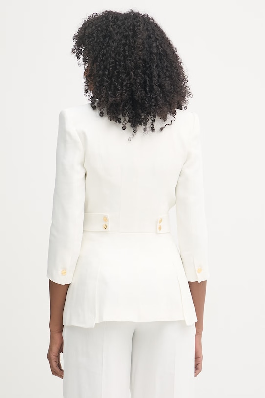 Odzież Elisabetta Franchi marynarka jednorzędowa damska z lnem GI23662E2 beżowy