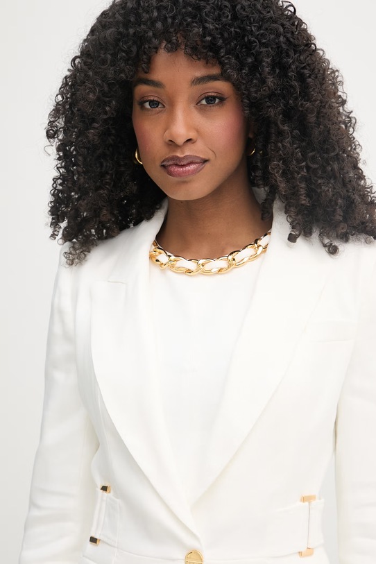 Elisabetta Franchi marynarka jednorzędowa damska z lnem beżowy GI23662E2