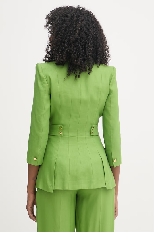 Odzież Elisabetta Franchi marynarka jednorzędowa damska z lnem GI23662E2 zielony