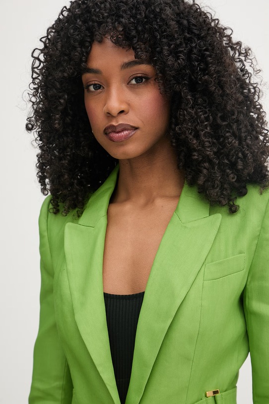 Elisabetta Franchi marynarka jednorzędowa damska z lnem zielony GI23662E2